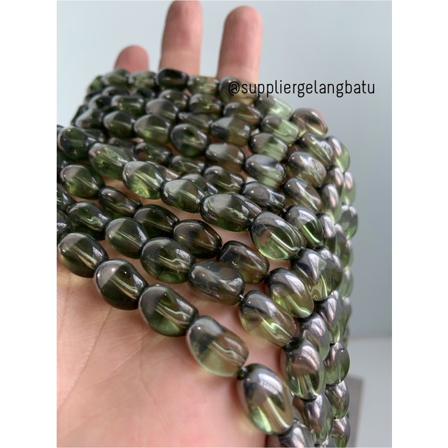 kristal CEKO KACANG SILVER YELLOW QUART 10mm kuning perak oval cutting