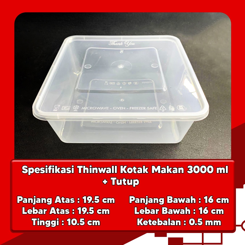 KOTAK MAKAN PERSEGI 3000ML - BOX THINWALL FOOD CONTAINER MURAH