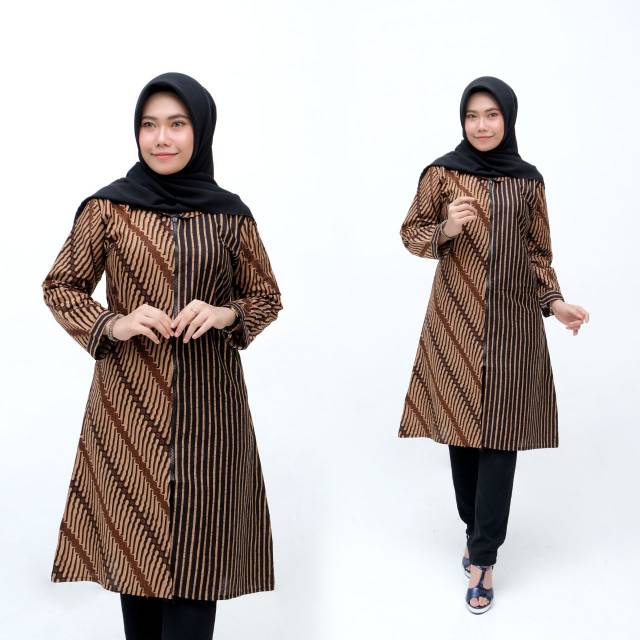 TUNIK BATIK DRESS BATIK MOTIF SENO TUNIK ZIPPER TERLARIS GROSIR BATIK PEKALONGAN MURAH BATIK OZILA