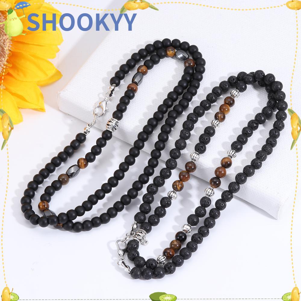 Chookey Kalung Manik Batu Hematite Reiki Vulkanik Gaya Etnik Handmade Untuk Pria Balance