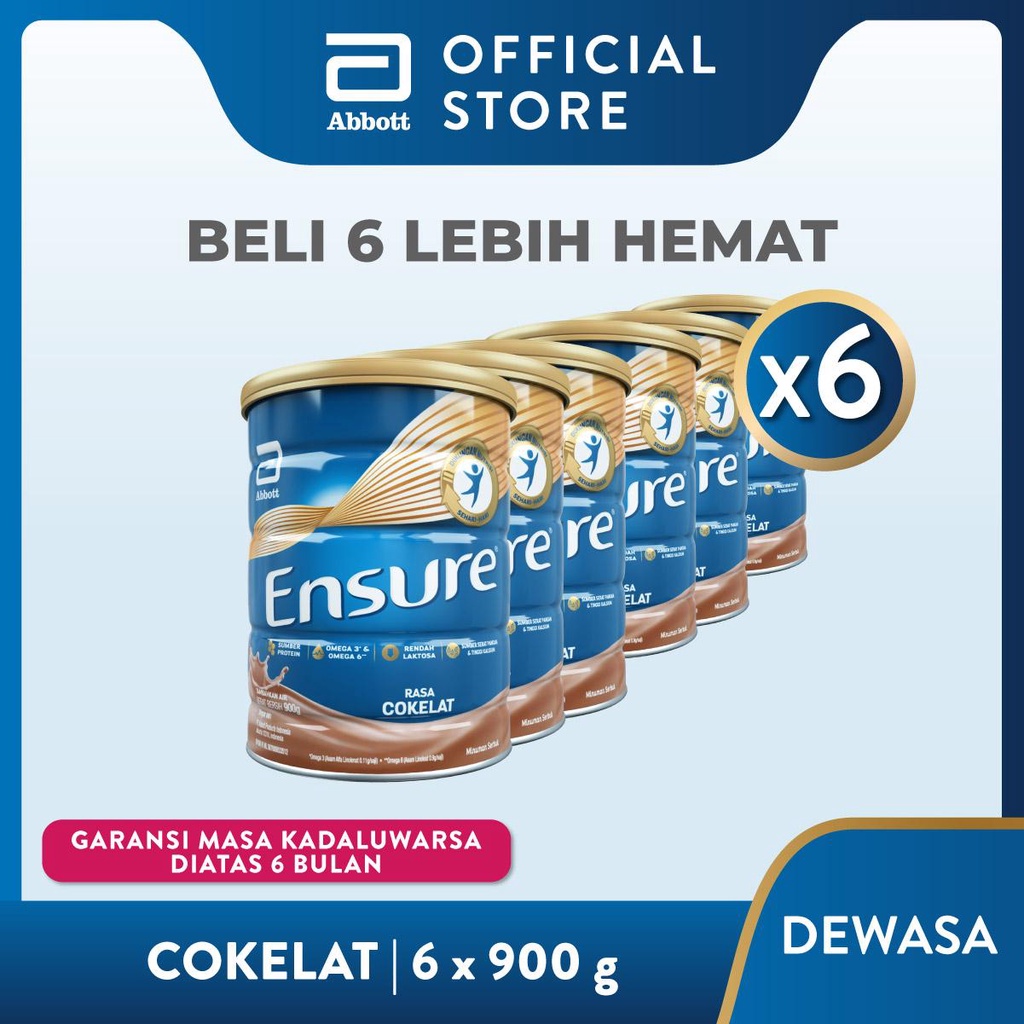 

Ensure Susu Nutrisi Dewasa Rendah Laktosa Rasa Cokelat 6 x 900 gr