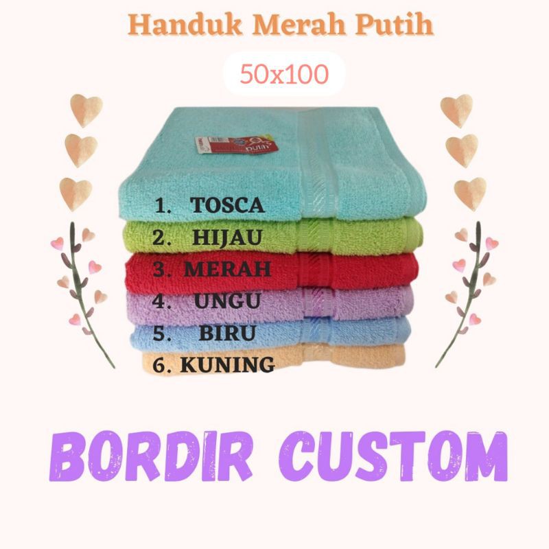 Handuk bordir CUSTOM (nama suka suka)ukuran tanggung 50 x 100