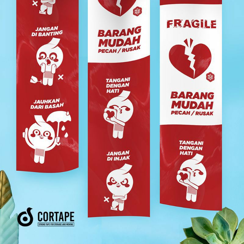 LAKBAN FRAGILE ISOLASI PLESTER BARANG MUDAH PECAH HANDLE WITH CARE LUCU IMUT MASCOT MASKOT SELOTIP