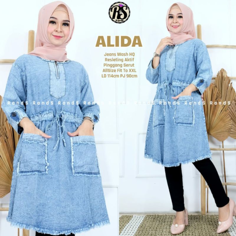 Tunik Jeans Model Terbaru/ Ld 114 Pj 90/ Alida Tunik