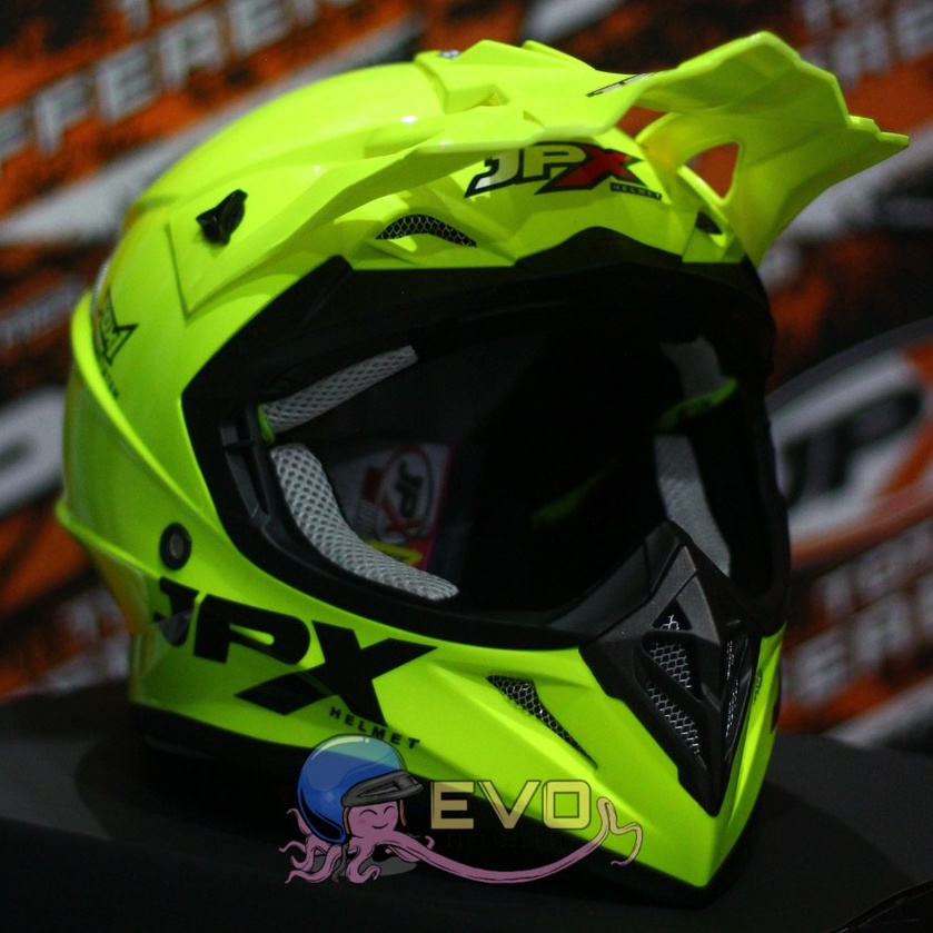 HELM JPX CROSS_SOLID - FLUO YELLOW GLOSS / BLACK + GOOGLE SNAIL (ONGKIR 2 KG) HELM JPX TERBARU