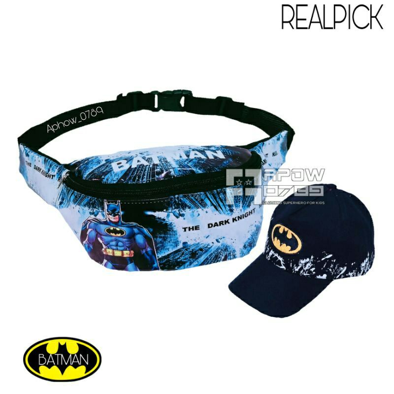 new 2in1 tas selempang dan topi anak batman bordir waistbag anak tas pinggang anak laki laki