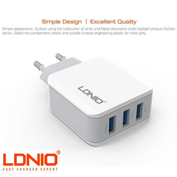 Adaptor Charger 3 Port USB Output 3.1A 15.5w Adapter - LDN-A3301 LDNIO