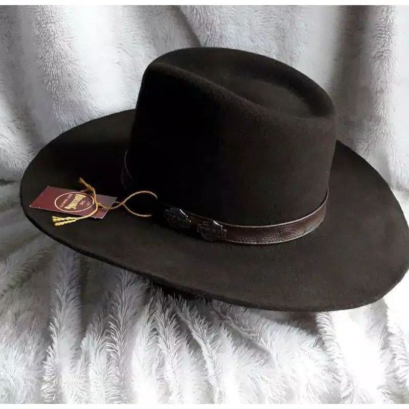 Topi laken fedora panama warna dark brown 100% woll original