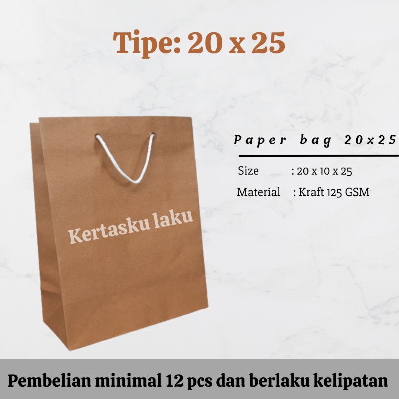 

Paper bag 20x25 talikur Putih, tas kertas coklat polos, souvenir, P20 x L10 x T25