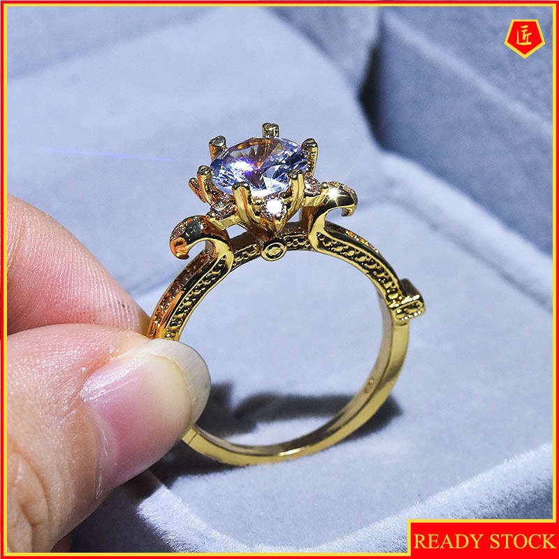 [Ready Stock]Classic Personality 2 Karat Moissanite Flower-Shaped Ring