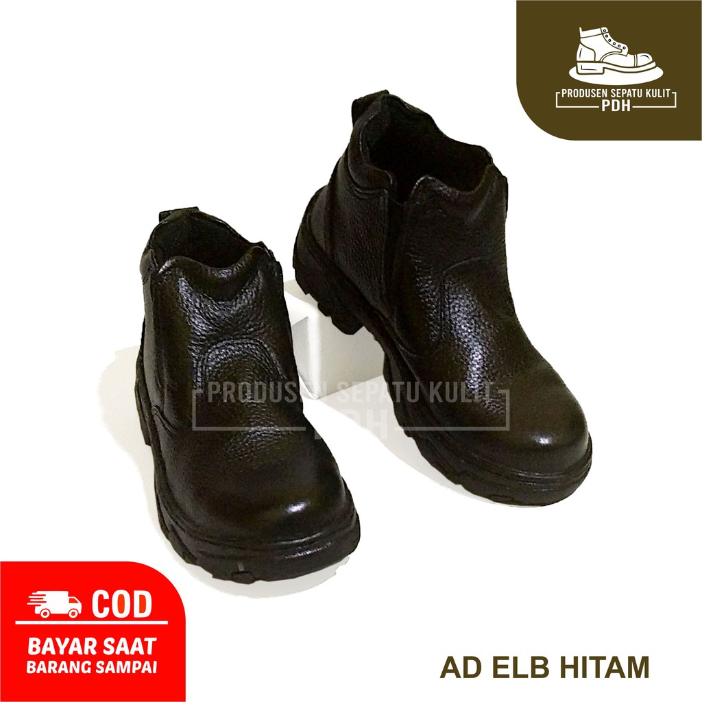 SEPATU SEFTY SLIPON SAFETY UJUNG BESI KULIT SEPTI SOL ANTI SLIP SELOP PROYEK DAPUR LPANGAN