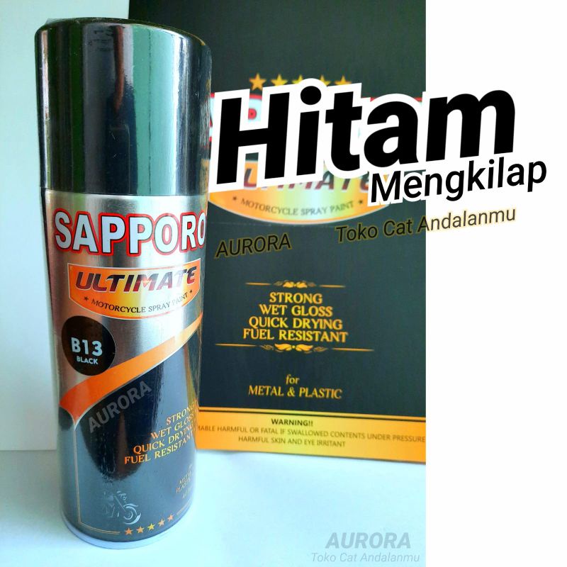 Pilox Sapporo Ultimate B13 Black cat warna hitam mengkilap kemasan 400cc