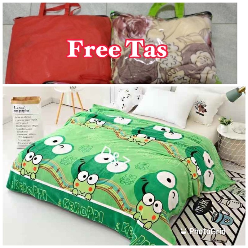 PROMO!!!Selimut Bulu Karakter Size 140x200 + FREE TAS Terlaris Termurah