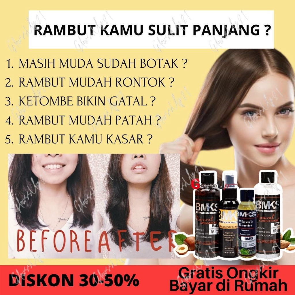 BMKS PAKET 4IN1 SHAMPOO - CONDITIONER - MINYAK KEMIRI - HAIR TONIC BPOM