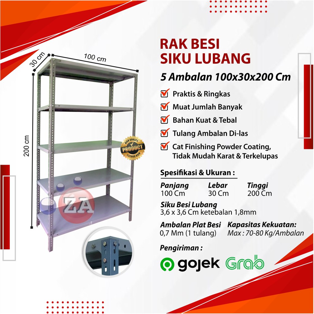 Rak Besi Siku 5 Ambalan Lubang Plat Serbaguna Rumah Murah 100 X 30 X 200 Khusus Gojek