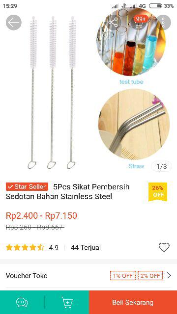 5pcs Sikat Pembersih Sedotan Bahan Stainless Steel