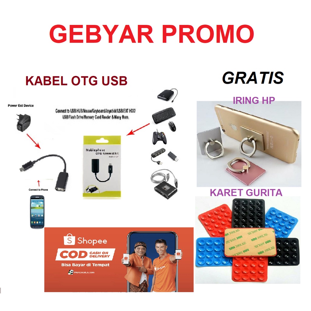 GEBYAR PROMO HEMAT KABEL OTG MICRO USB GRATIS IRING HP+KARET GURITA/ CABLE CONNETION KIT MIKRO USB F
