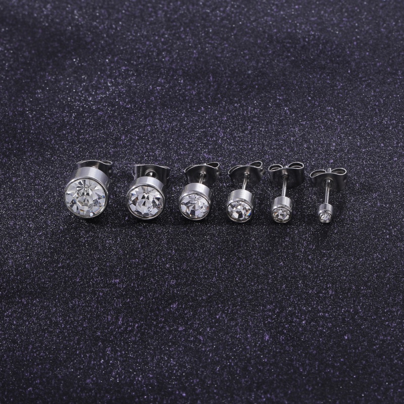 6 Pasang / Lot Anting Stud Helix Conch Zircon Shiny Bahan Stainless Steel 20g Ukuran 3-8mm