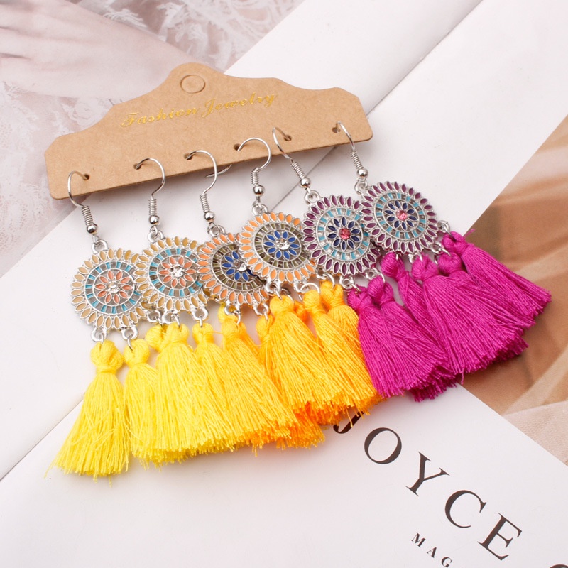 Bohemian anting-anting 3 pasang gaya etnik rumbai anting-anting perhiasan populer kombinasi set fash