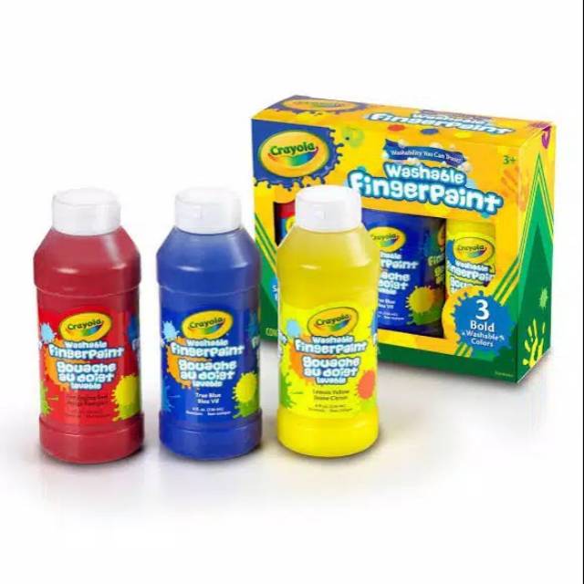 

CRAYOLA Washable Fingerpaint 3 primary colors non toxic paint cat aman untuk anak cap tangan bonus