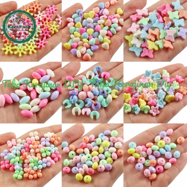 ( 60 Pcs ) Manik Manik Gelang Mote Huruf Love Bunga Warna Pastel Mute Manik Bahan Meronce