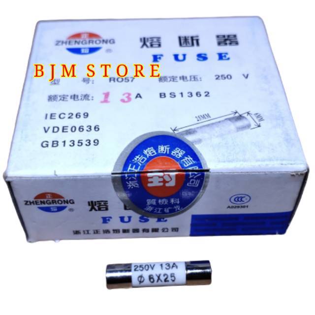 Fuse Stop Kontak AC 13A 6 x 25mm - Fuse - Sekering  AC 250V ( 1 kotak 100pcs )