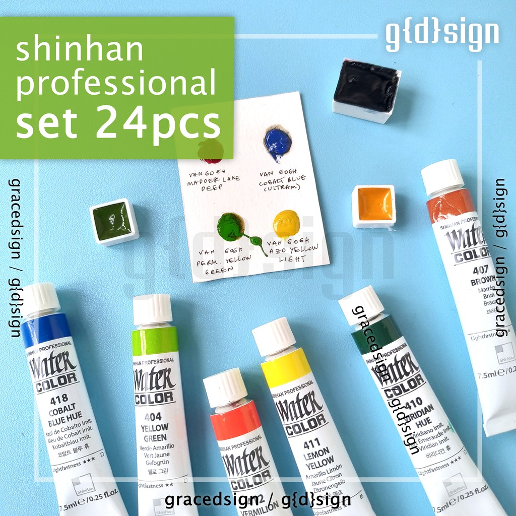 

Set 24pcs ShinHan Professional Water Color Share Tube Cat Air Hand Poured Dot Card Mini Pan Half Pan