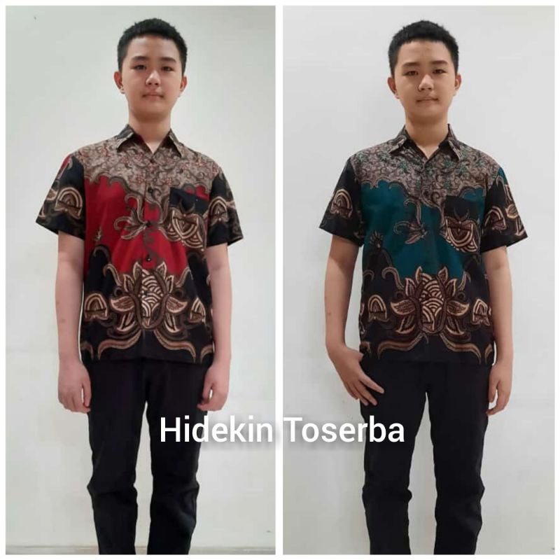 Hem kemeja atasan seragam baju batik anak Vivo merah hijau