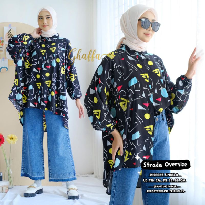 Strada oversize blouse motif abstrak by ghaffa the label