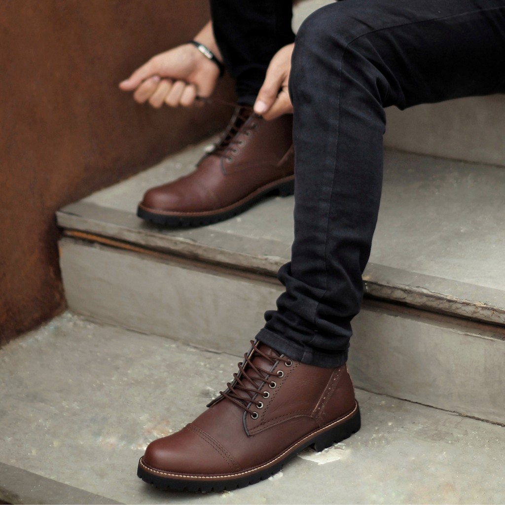 Acoustic Brown | Sepatu Kulit Asli Safety Boot Vintage Klasik Besi Original Footwear | FORIND x Reyl
