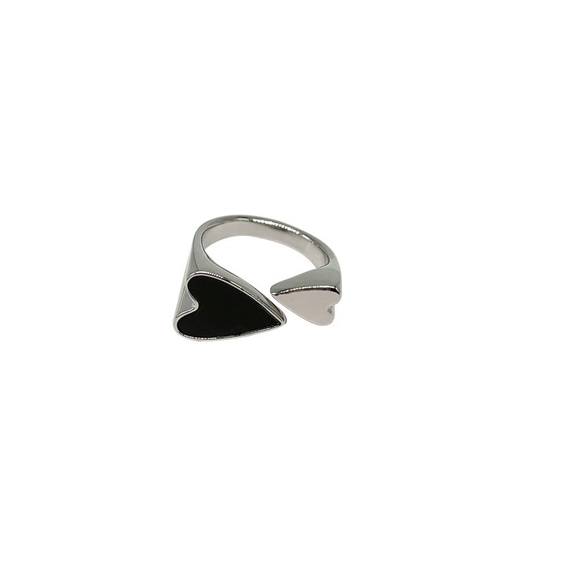 Cincin Adjustable Desain Hati Warna Hitam Gaya Korea