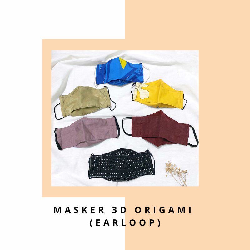 MASKER 3D ORIGAMI (EARLOOP) , MASKER KAIN MULUT 3D, MASKER KAIN KATUN