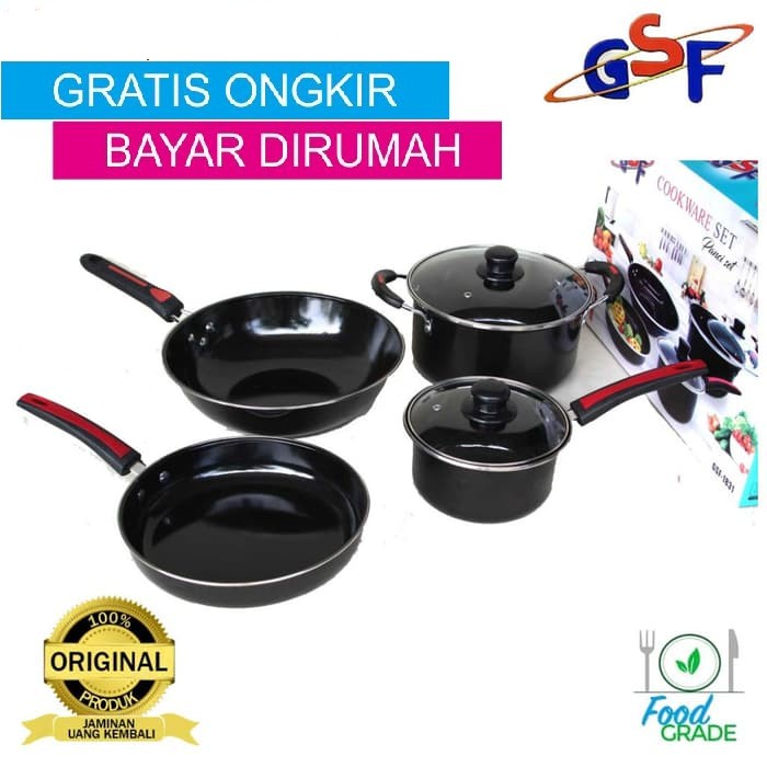 Panci Set Teflon Enamel GSF Cookware Set Tutup Kaca GSF-1831 / GSF1831