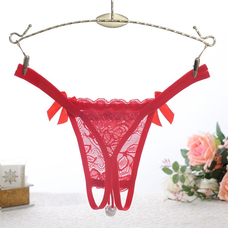 G String Sexy mutiara open crotch thongs Lace bahan celana dalam C120