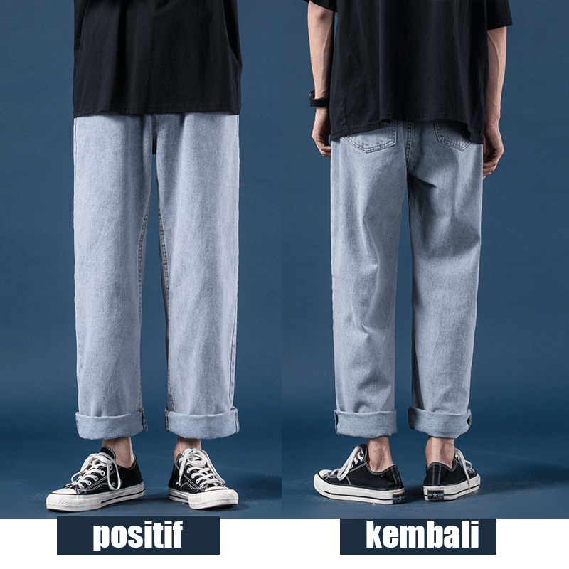 Celana jeans pria celana kulot pria Celana korean style pria straight pants celana gombrang pria jeans biru muda jeans oversize pria celana panjang