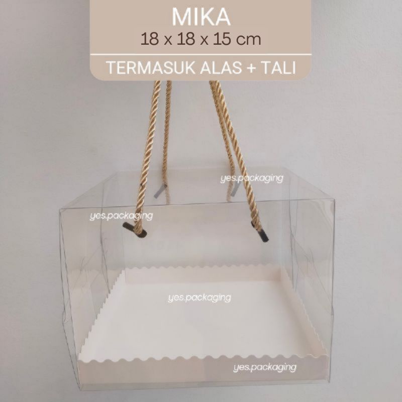 [18x18x15cm] MIKA TALI Box Kotak Mika Handle Tali Clear Transparan Cake Chiffon Hampers Kue Pudding 