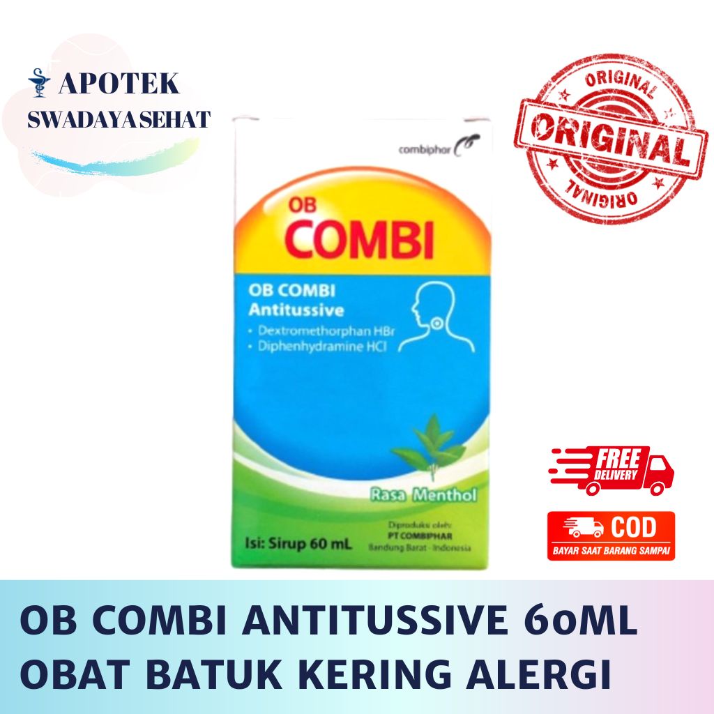 OB COMBI ANTITUSSIVE 60ML Rasa Menthol - Obat Batuk Kering Tidak Berdahak Dan Alergi Sirup Biru