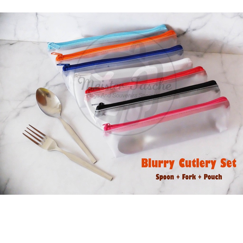 Sendok Garpu Set Cutlery Set Alat Makan Sendok Garpu Stainless Pouch Souvenir Wedding