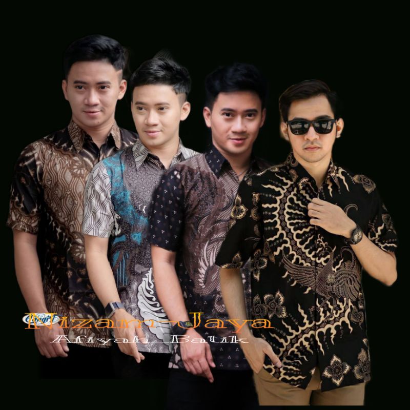 Baju Batik Pria Lengan Pendek/Batik Modern Pria/Hem Batik Hitam Manis
