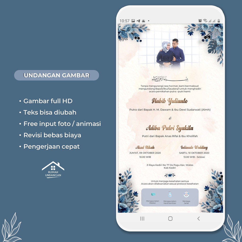 Undangan Digital Pernikahan bentuk Gambar JPEG Blue Elegant