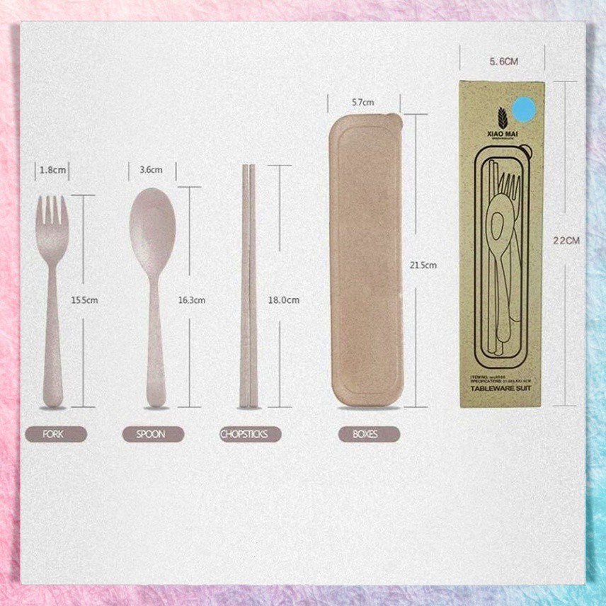 1 Set Alat Makan Sendok Garpu Sumpit + Box Plastik Jerami | Wheat Straw Portable Travel Cutlery