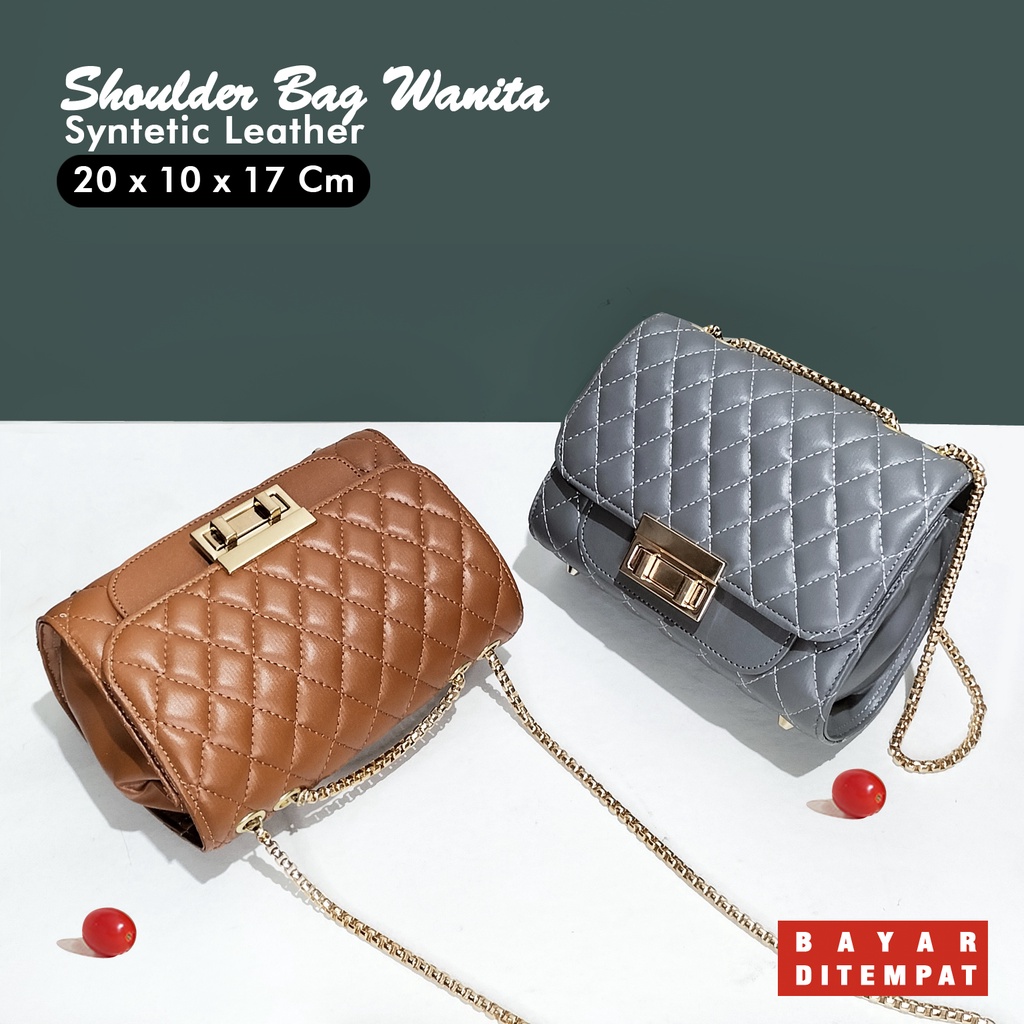 Tas selempang wanita tali rantai set dompet cewe paket hand bag polos dan wallet shoulder bag cewek sling bag strap rante murah