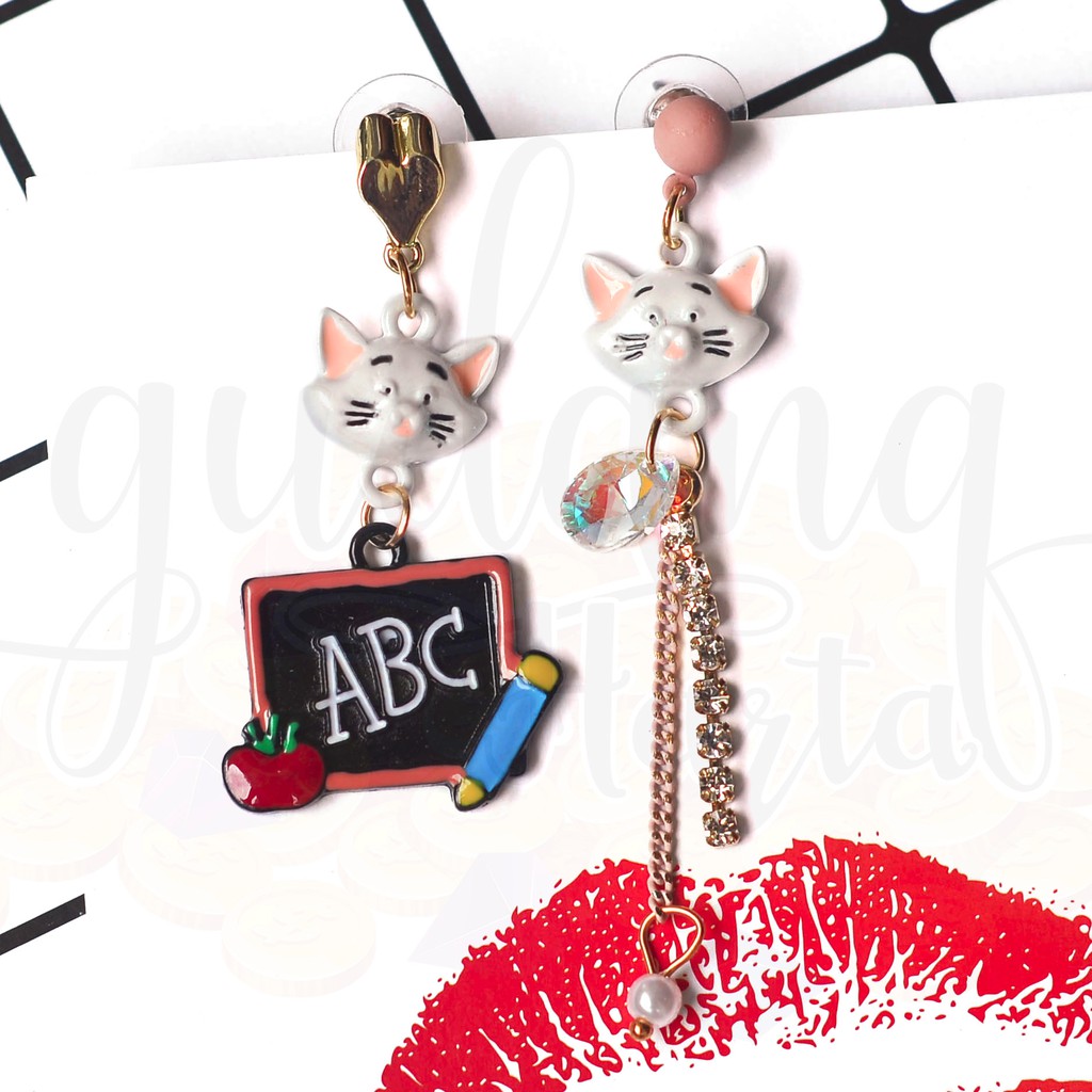 Anting Stud Cat and ABC Kucing Lucu Unik Panjang Asimetris GH 203198