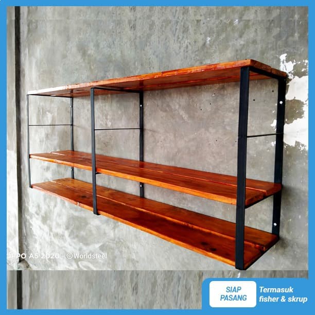 TIG Rak susun Buku sepatu dinding besi dan ambalan kayu