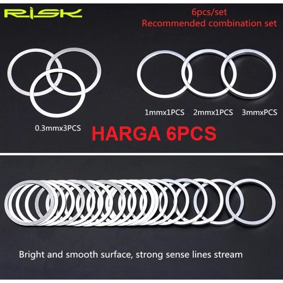 Risk RING HEADSET 6PCS SPACER  FORK BAHAN ALLOY BEARING stem Aluminium WASHER RA132 Bike SEPEDA