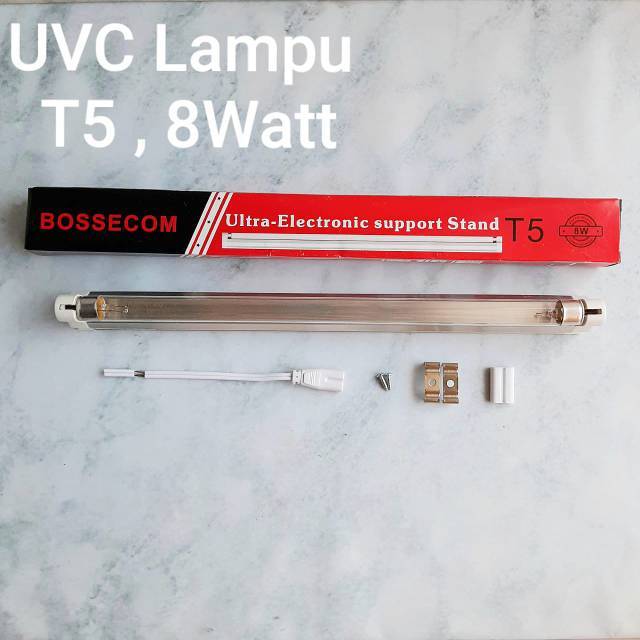 Lampu Neon TL UV C Sterilizer Germicidal T5 8W + kap lampu UVC 30 cm filter air dan kuman virus
