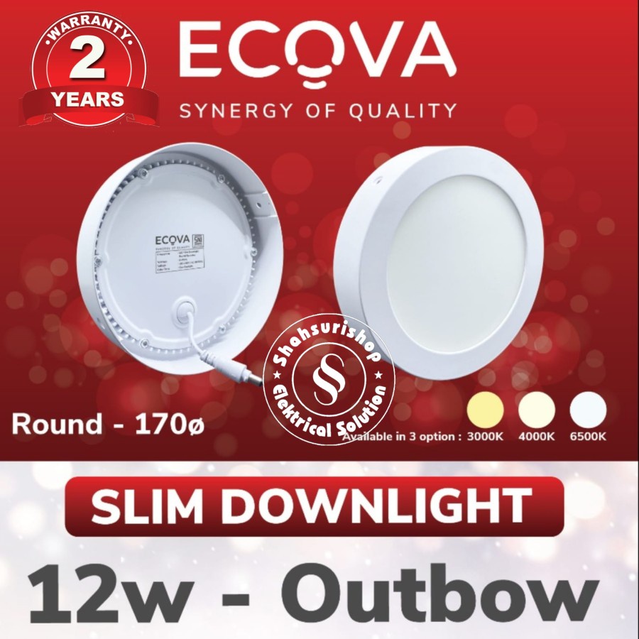 ECOVA SLIM DOWNLIGHT OUTBOW BULAT 12 WATT 12W LED PANEL BERGARANSI