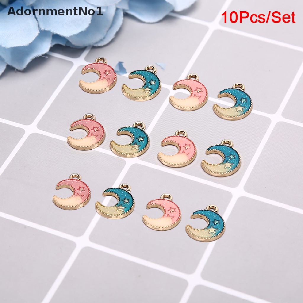 (AdornmentNo1) 10pcs / Set Liontin Enamel Bentuk Bulan / Bintang Untuk Kerajinan Tangan DIY