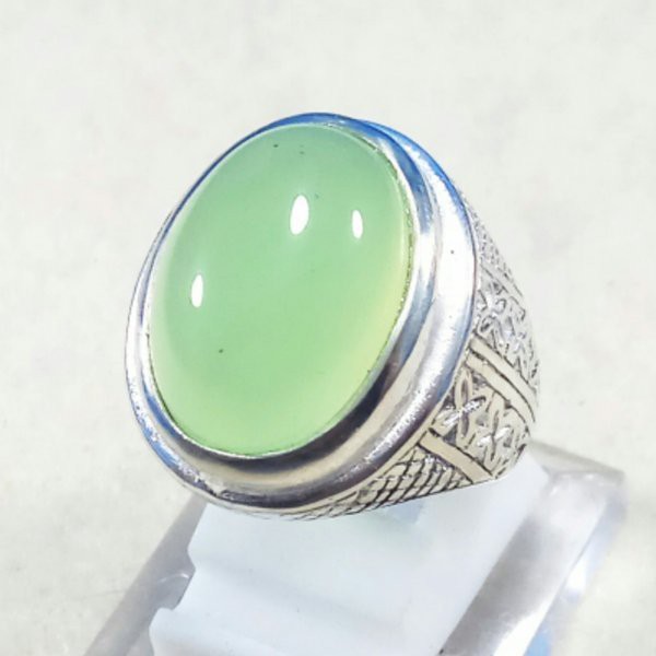 CINCIN BATU AKIK NATURAL GREEN MELON CHALCEDONY HIJAU MANTAP