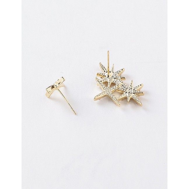 LRC Anting Tusuk Fashion Golden 925 Silver Needle Flash Diamond Star Asymmetric Stud Earrings D59642